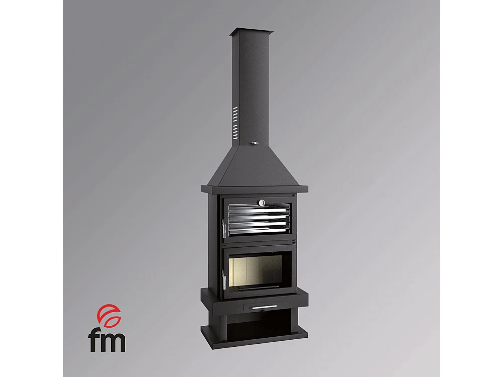 cheminée à bois en acier avec four supérieur, bûcher inférieur - CœurBraise