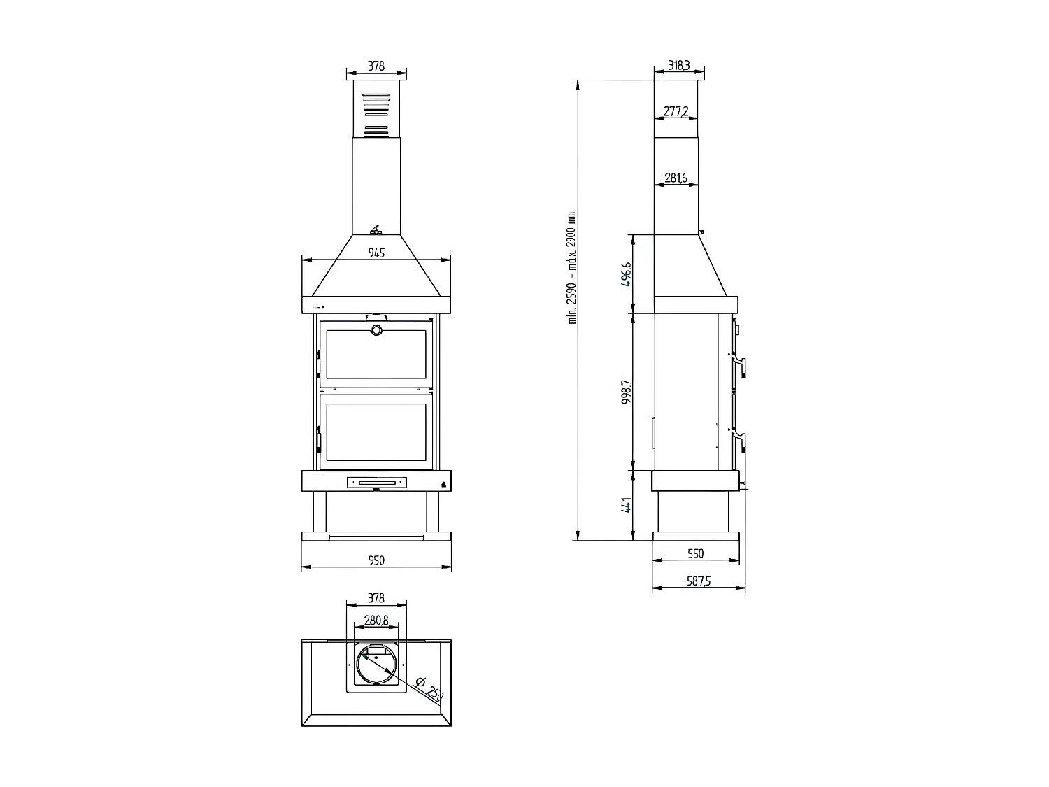 cheminée à bois en acier avec four supérieur, bûcher inférieur - CœurBraise