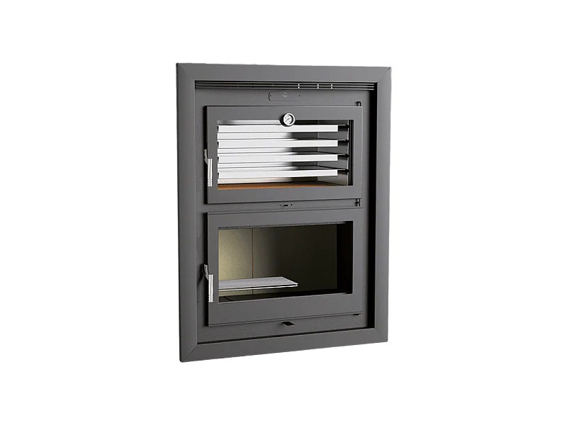 Foyer-poêle à bois en acier, encastrable - Thermix - Intérieur en vermiculite