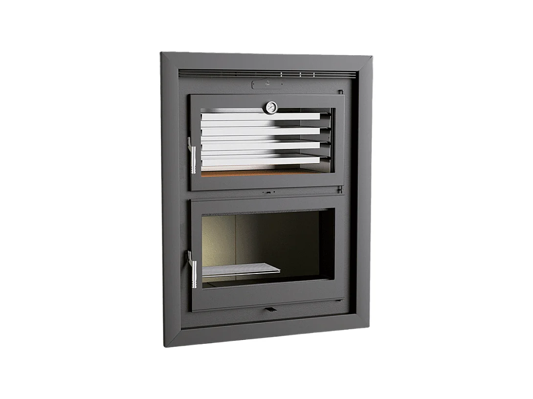 Foyer-poêle à bois en acier, encastrable - Thermix - Intérieur en vermiculite