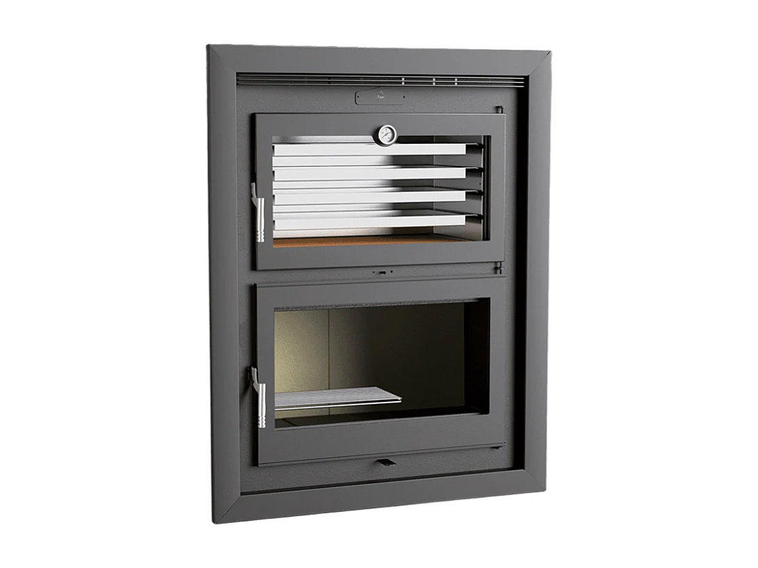 Foyer-poêle à bois en acier, encastrable - Thermix - Intérieur en vermiculite