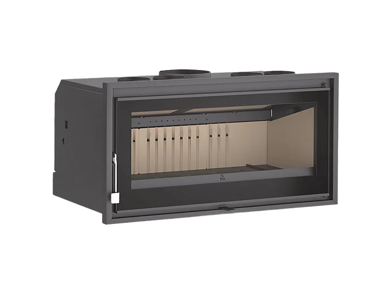 Insert à bois panoramique en acier, verre sérigraphié, triple combustion - TerraFlam - Sans turbine