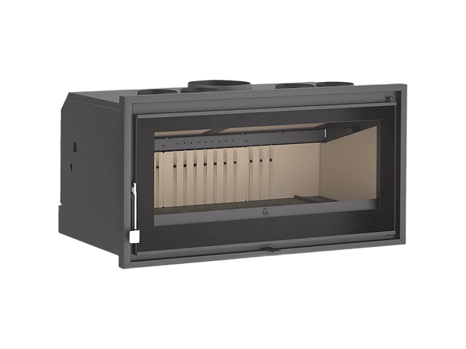Insert à bois panoramique en acier, verre sérigraphié, triple combustion - TerraFlam - Sans turbine
