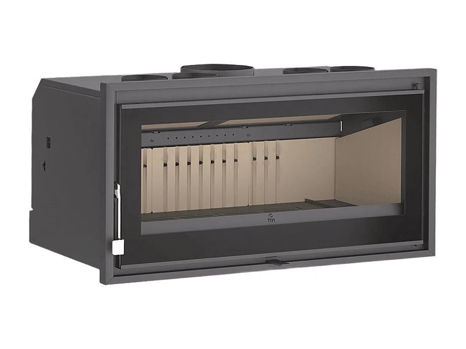Insert à bois panoramique en acier, verre sérigraphié, triple combustion - TerraFlam - Sans turbine