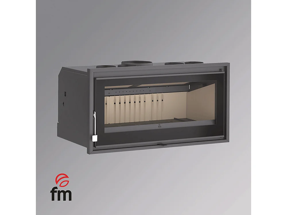 Insert à bois panoramique en acier, verre sérigraphié, triple combustion - TerraFlam - Sans turbine