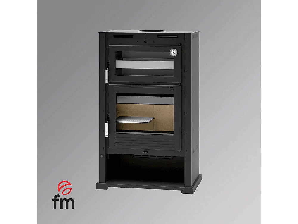 Poêle à bois en acier, double combustion, Four supérieur de face en inox, bûcher inférieur - Warmilo - avec turbine