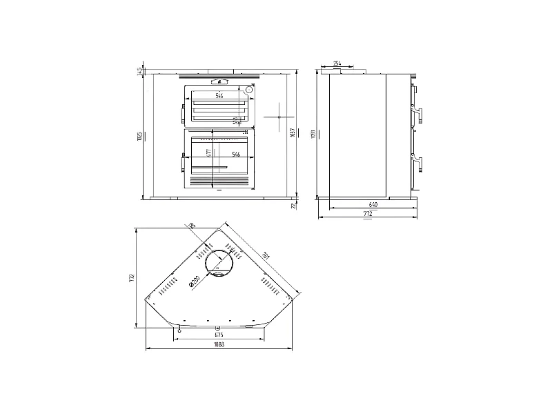 Four-poêle à bois de coin en acier- FeuZen - Intérieur en vermiculite