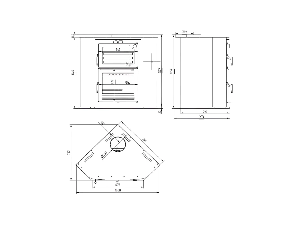 Four-poêle à bois de coin en acier- FeuZen - Intérieur en vermiculite