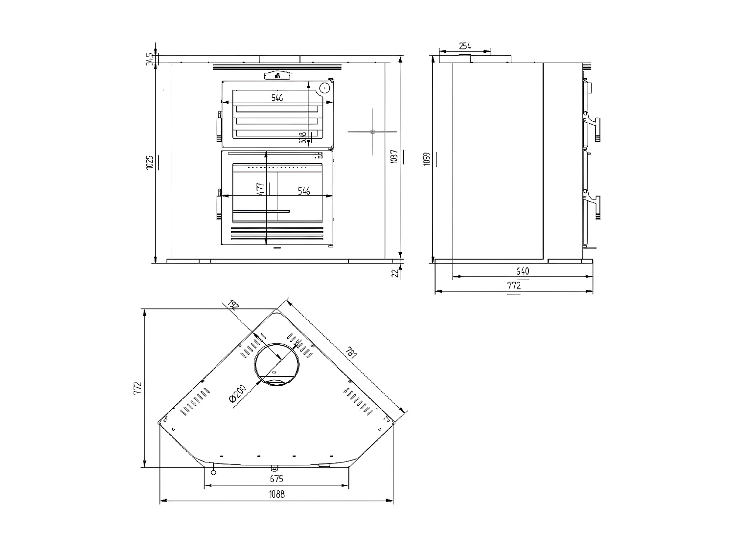 Four-poêle à bois de coin en acier- FeuZen - Intérieur en vermiculite