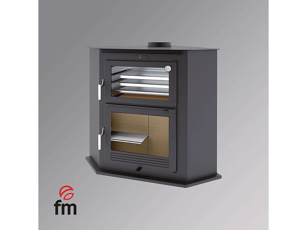 Four-poêle à bois de coin en acier- FeuZen - Intérieur en vermiculite