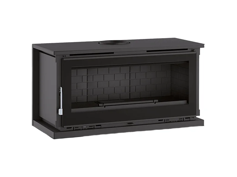 Poêle-cheminée à suspendre, avec turbines, verre serigraphié - BioBraze - Intérieur en fonte