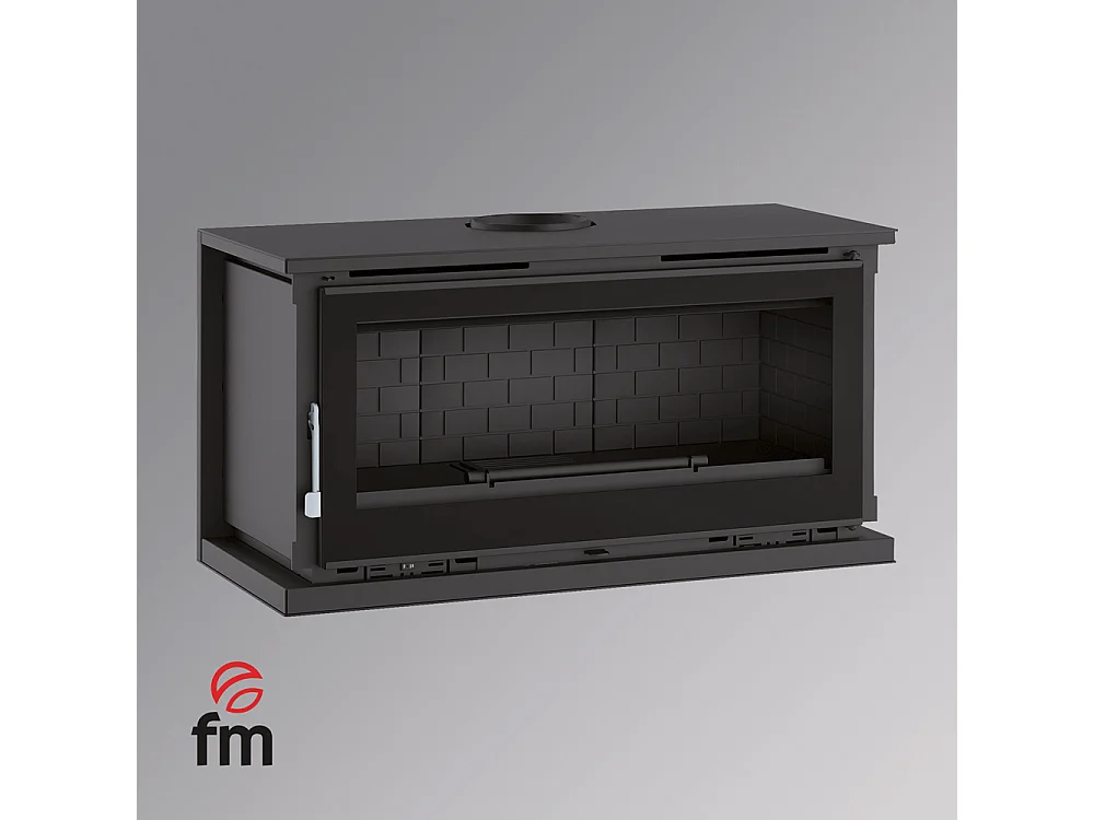 Poêle-cheminée à suspendre, avec turbines, verre serigraphié - BioBraze - Intérieur en fonte