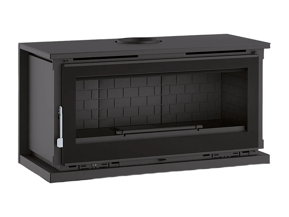 Poêle-cheminée à suspendre, avec turbines, verre serigraphié - BioBraze - Intérieur en fonte