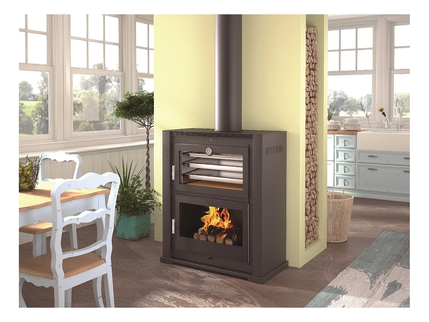 Four-poêle à bois en acier - Stellaire - Intérieur en vermiculite