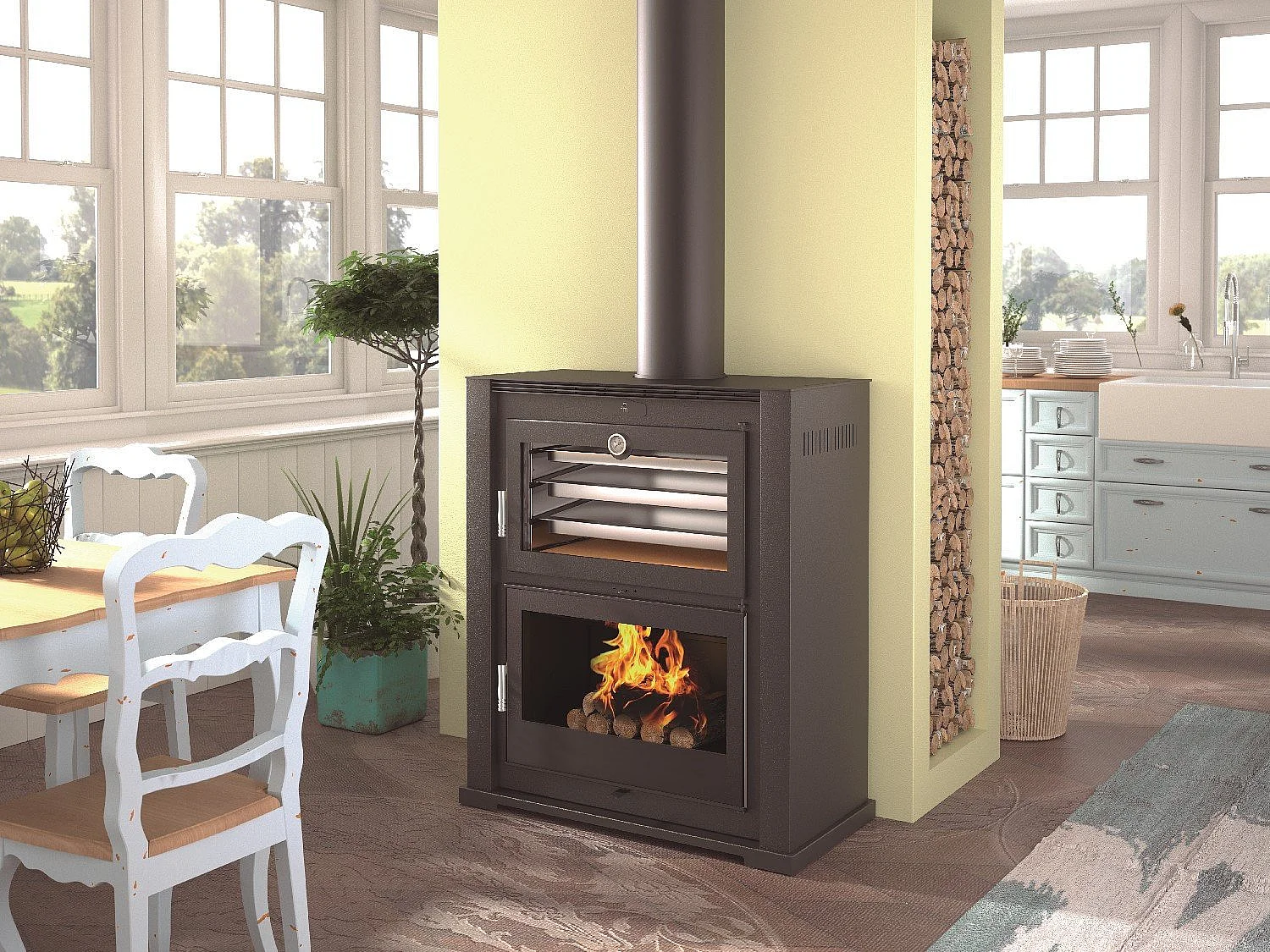 Four-poêle à bois en acier - Stellaire - Intérieur en vermiculite