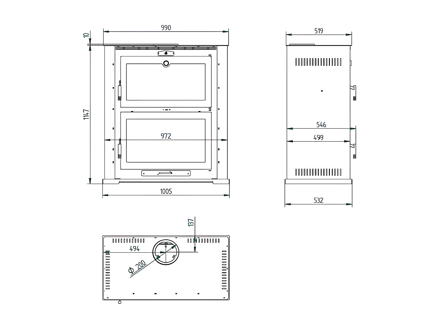 Four-poêle à bois en acier - Stellaire - Intérieur en vermiculite