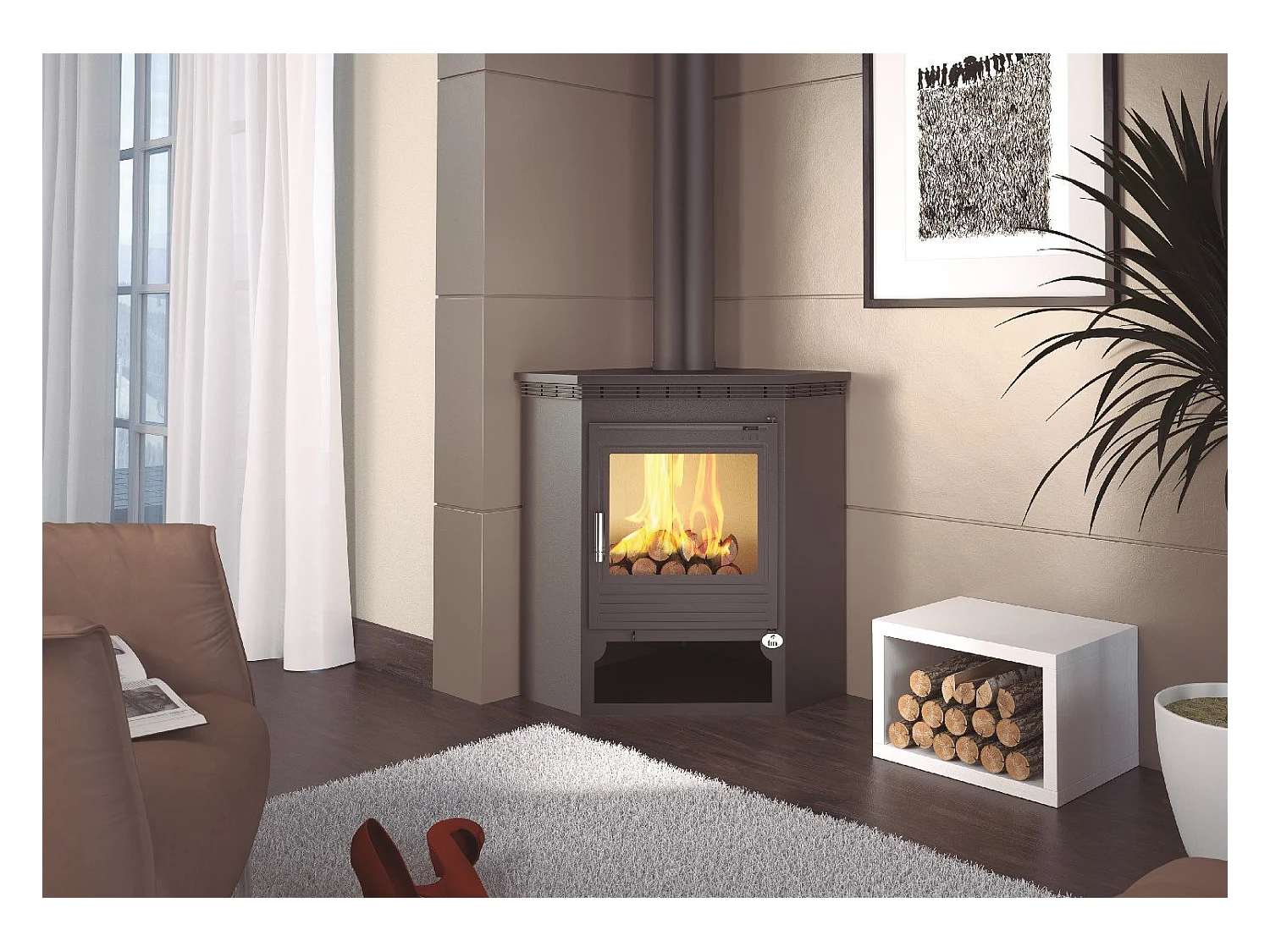 Poêle à bois de coin en acier, bûcher inférieur - FlameShift