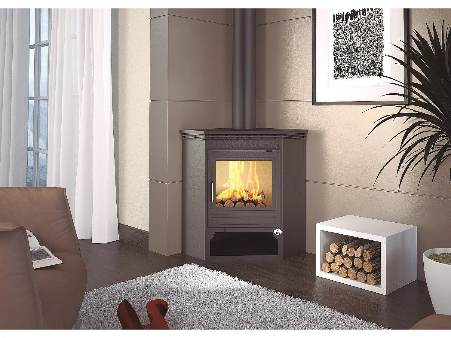 Poêle à bois de coin en acier, bûcher inférieur - FlameShift