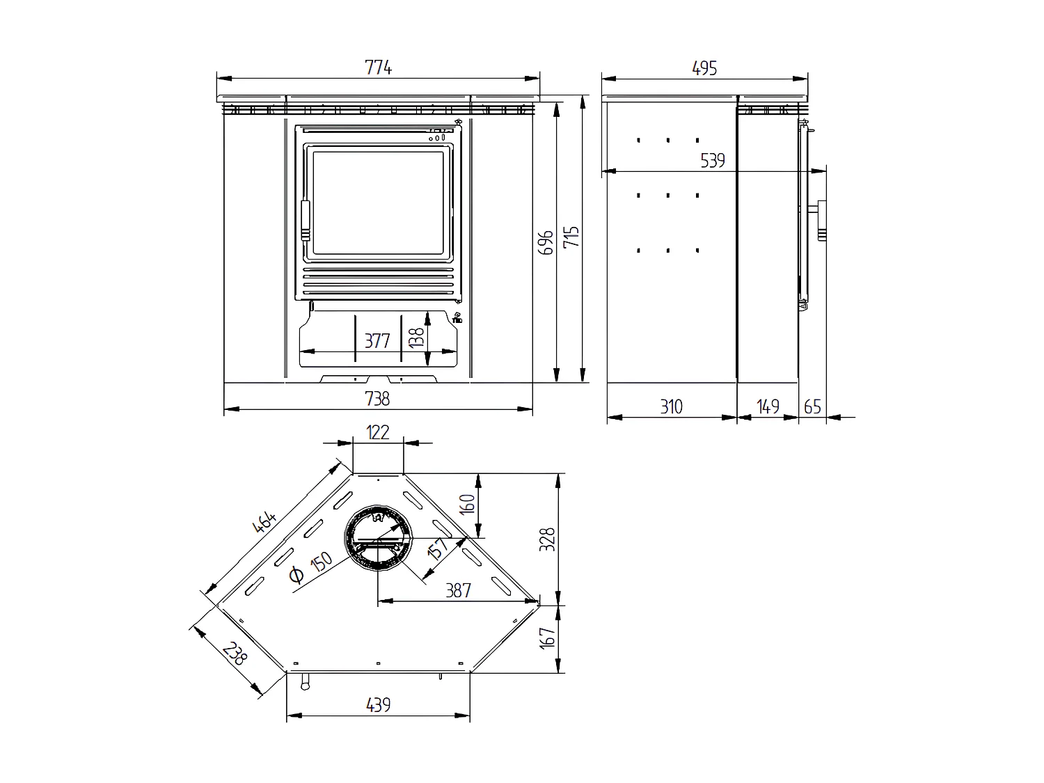 Poêle à bois de coin en acier, bûcher inférieur - FlameShift