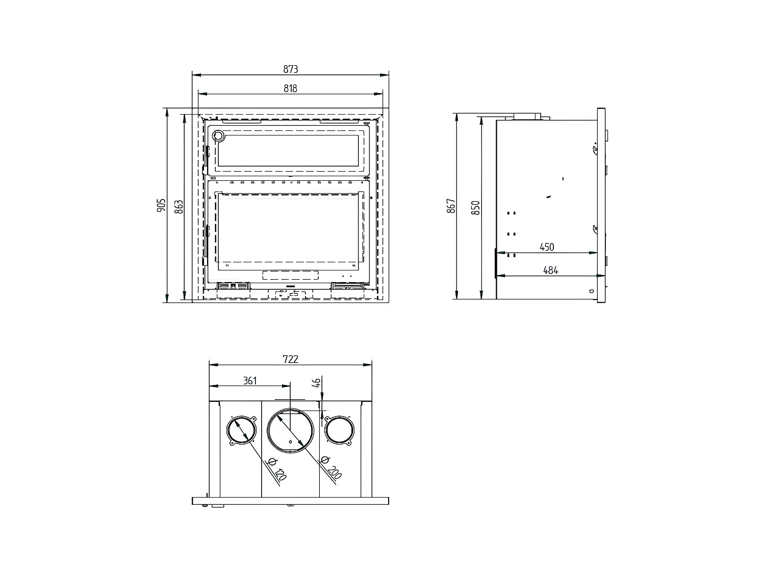 Insert à bois en acier avec four supérieur - Toscane - Sans Turbines