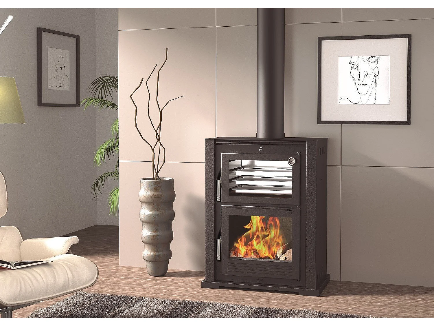 Four-poêle à bois en acier - Poelix - Intérieur en vermiculite