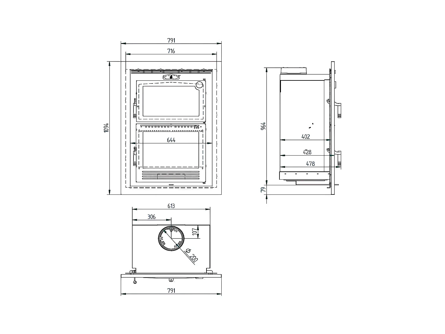 Four-poêle à bois en acier, encastrable - Flambo - Intérieur en fonte