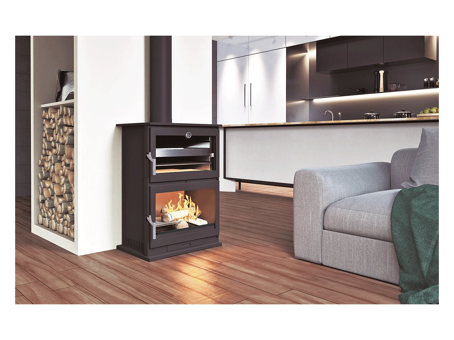 Poêle à bois en acier, four de face - EcoChauffe