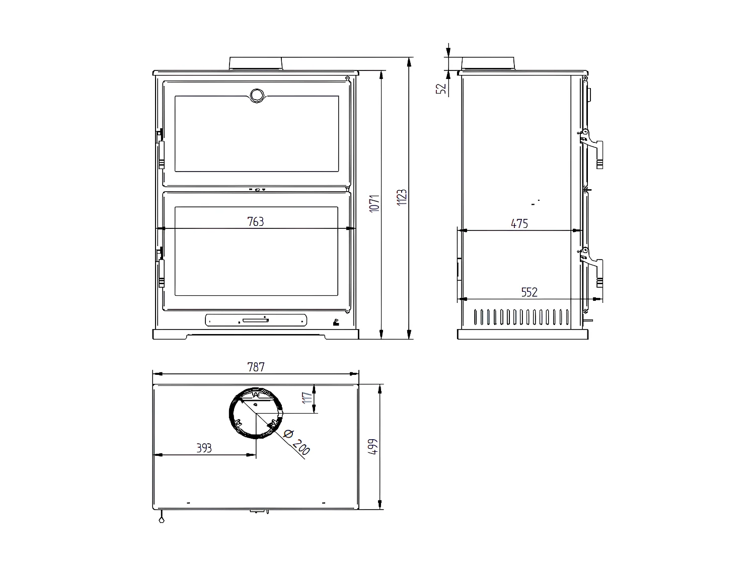 Poêle à bois en acier, four de face - EcoChauffe