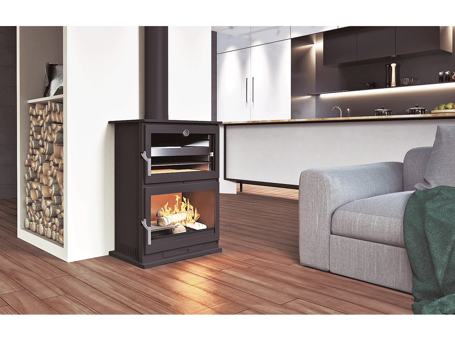 Poêle à bois en acier, four de face - EcoChauffe