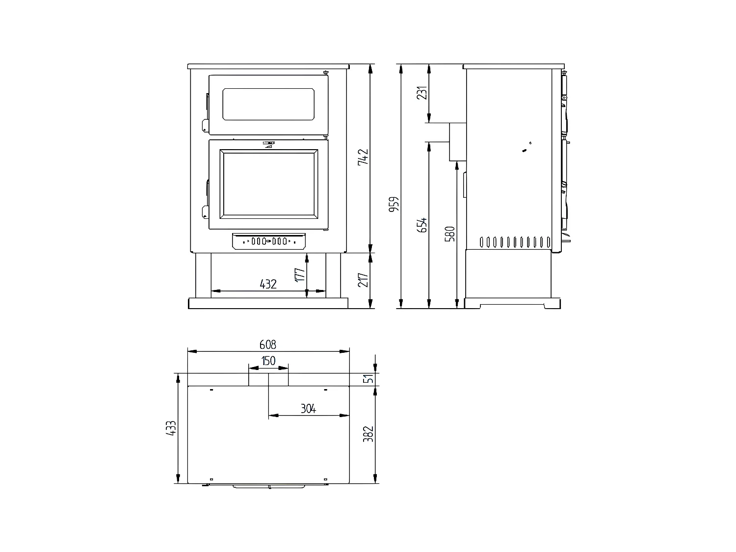 Poêle à bois en acier, four de face, bûcher inférieur - ForgeChaleur