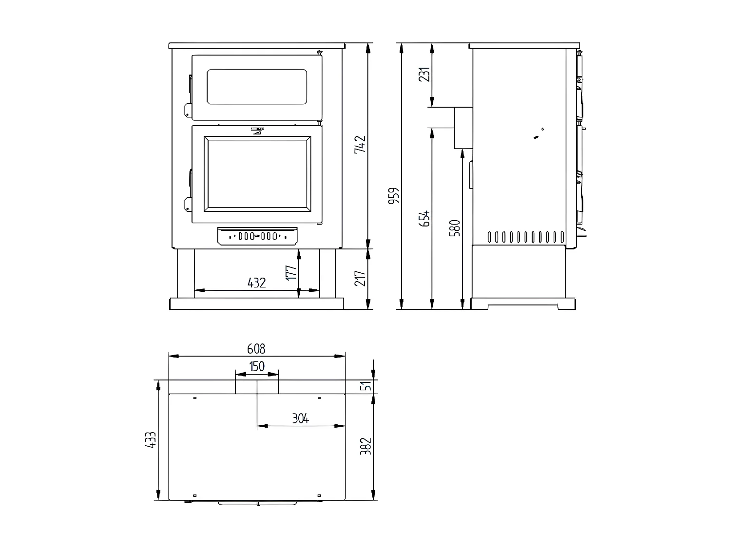 Poêle à bois en acier, four de face, bûcher inférieur - ForgeChaleur