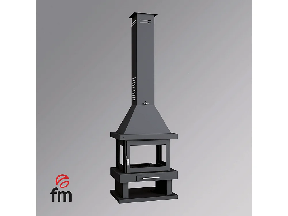Cheminée centrale en acier, bûcher inférieur - CalorDesign - sans sérigraphie
