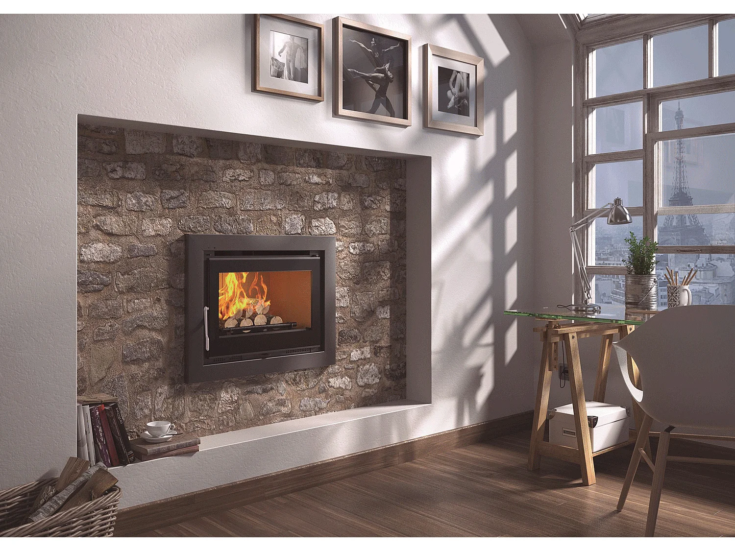 Insert à bois en acier - Caldera - Intérieur en vermiculite + Verre sérigraphié