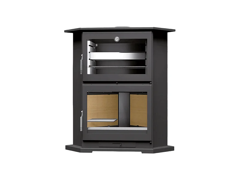 Poêle à bois de coin en acier, four de face - ÉcoFlamme