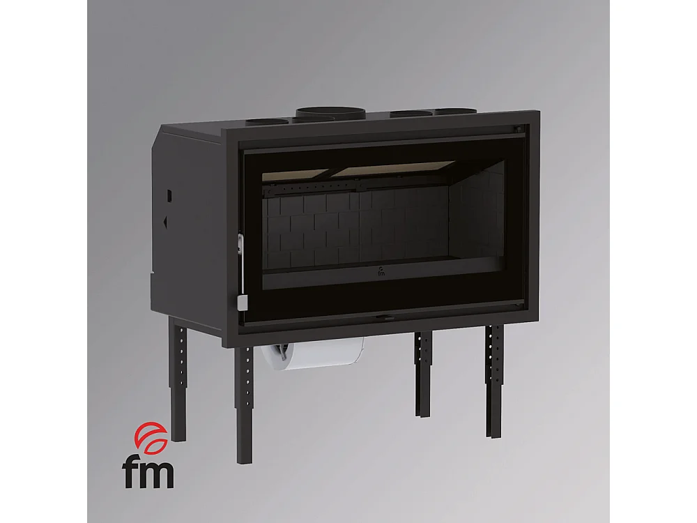 Insert à bois panoramique en acier, verre sérigraphié, triple combustion - TerraFlam - Turbine centrifuge