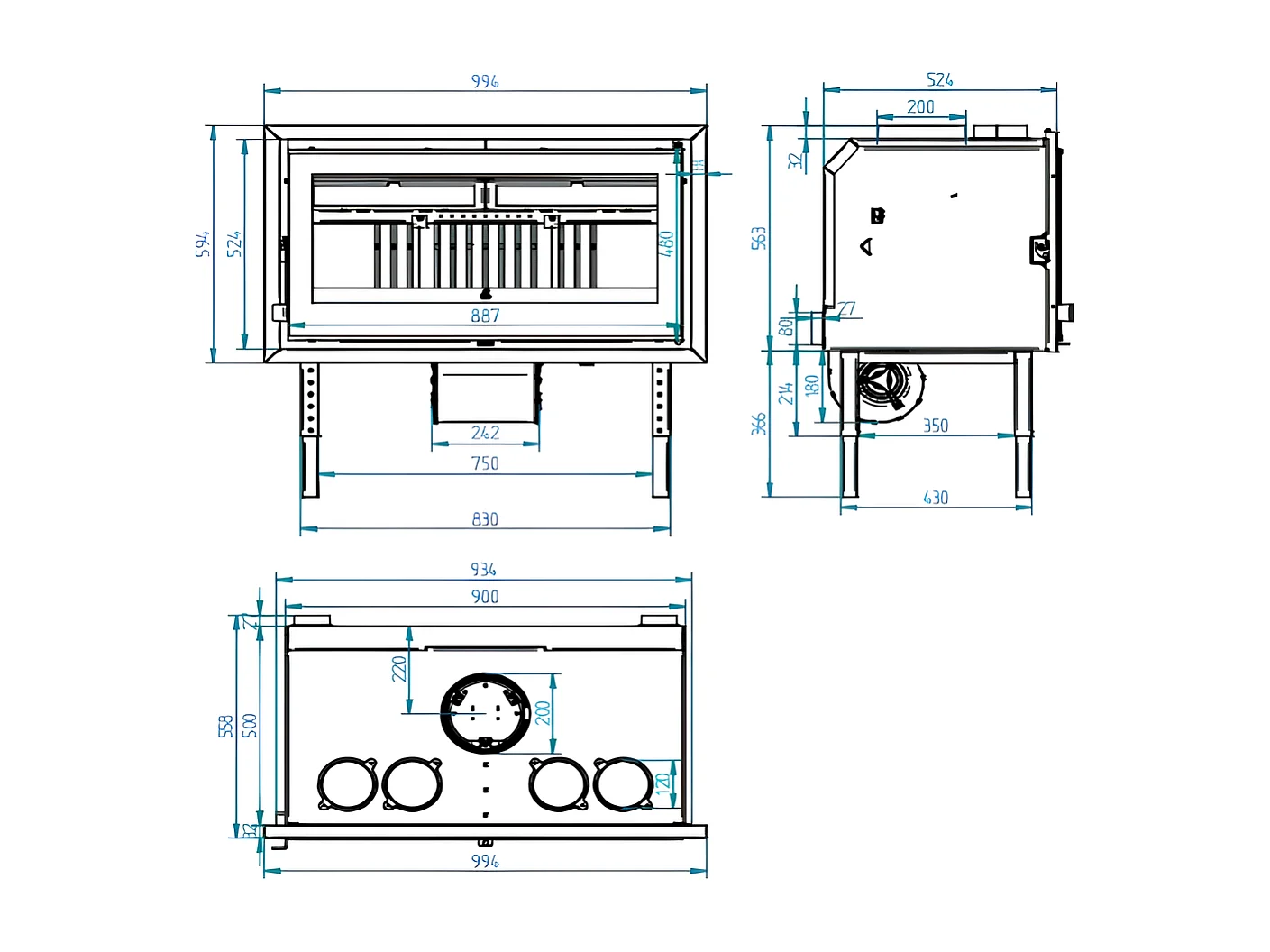 Insert à bois panoramique en acier, verre sérigraphié, triple combustion - TerraFlam - Turbine centrifuge