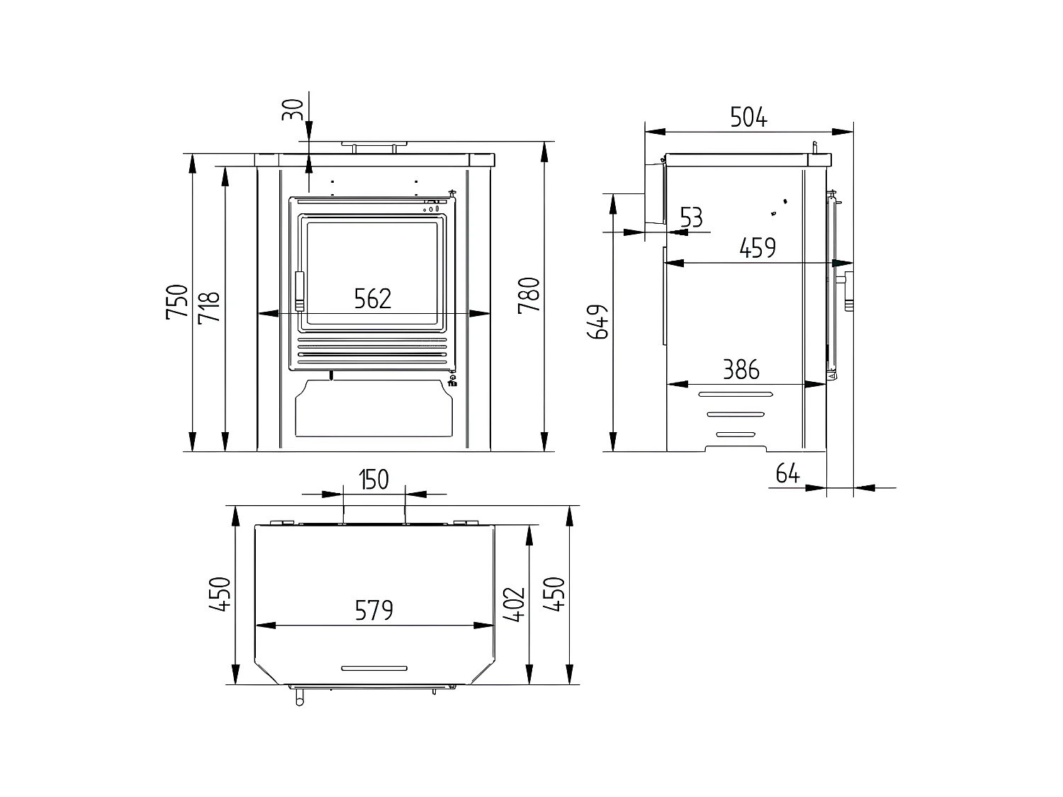 Poêle à bois en acier, Four supérieur, bûcher inférieur - EcoWoodHeat