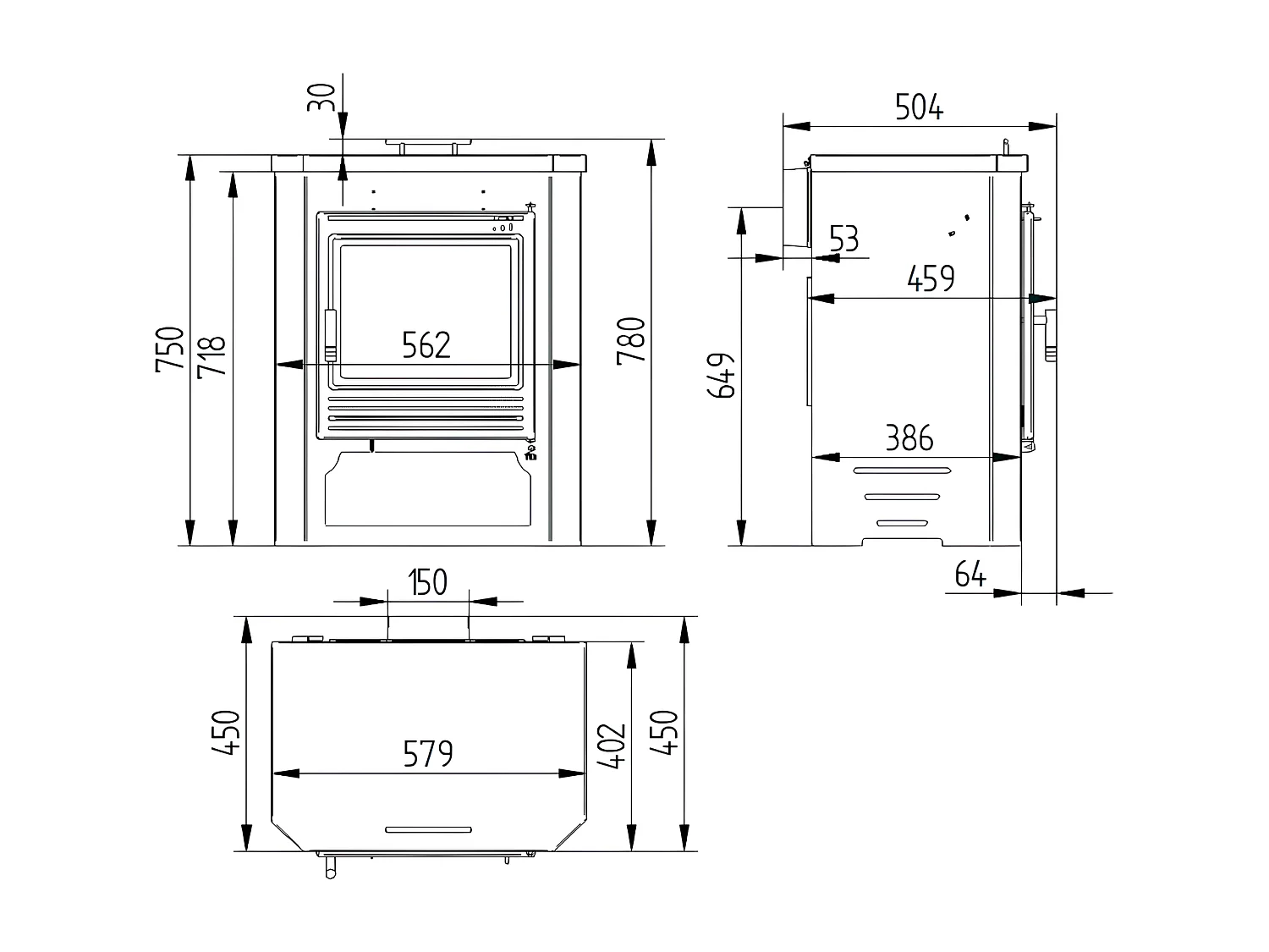 Poêle à bois en acier, Four supérieur, bûcher inférieur - EcoWoodHeat