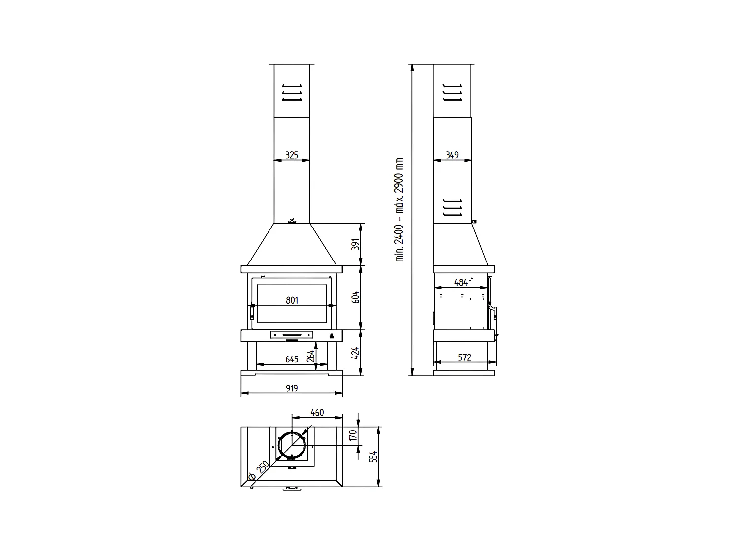 Cheminée à bois en acier, bûcher inférieur - Lignéo - intérieur en vermiculite