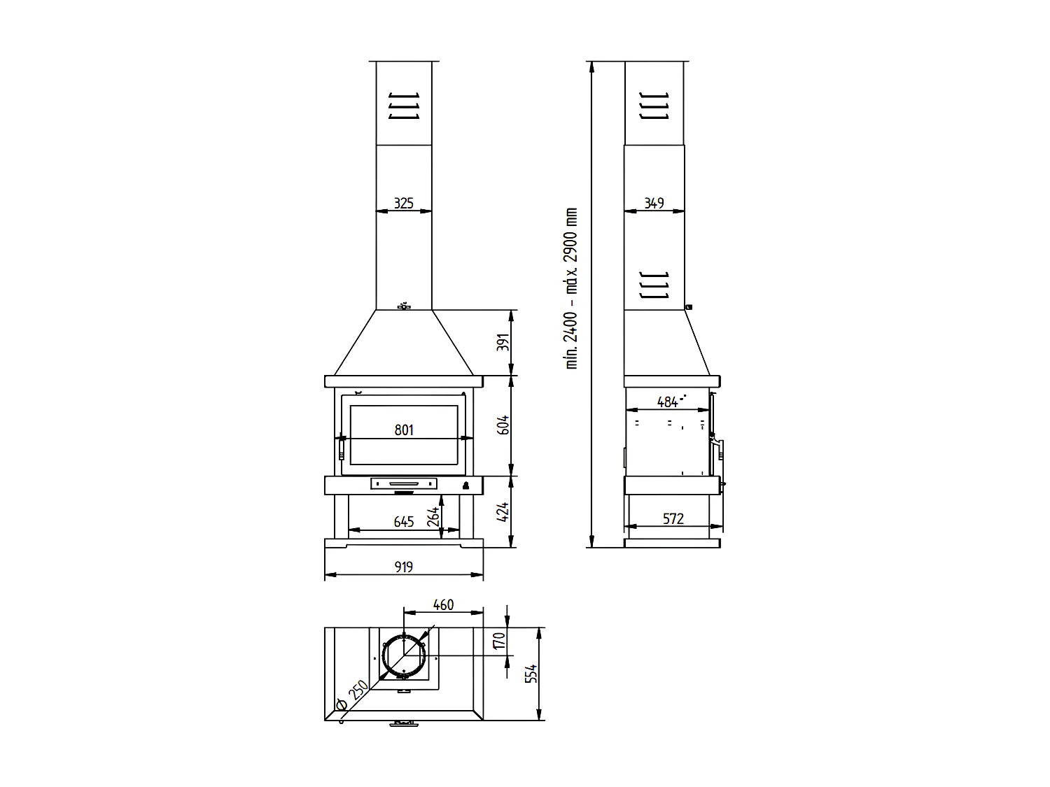 Cheminée à bois en acier, bûcher inférieur - Lignéo - intérieur en vermiculite