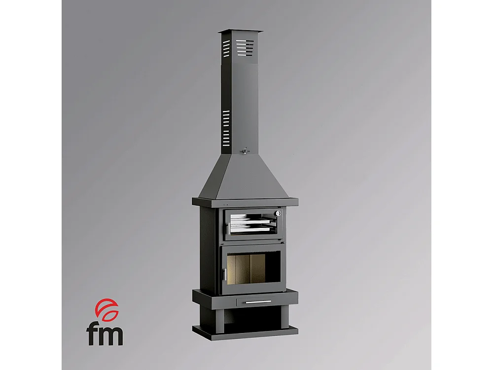 cheminée à bois en acier avec four supérieur, bûcher inférieur - Cuir&Feu