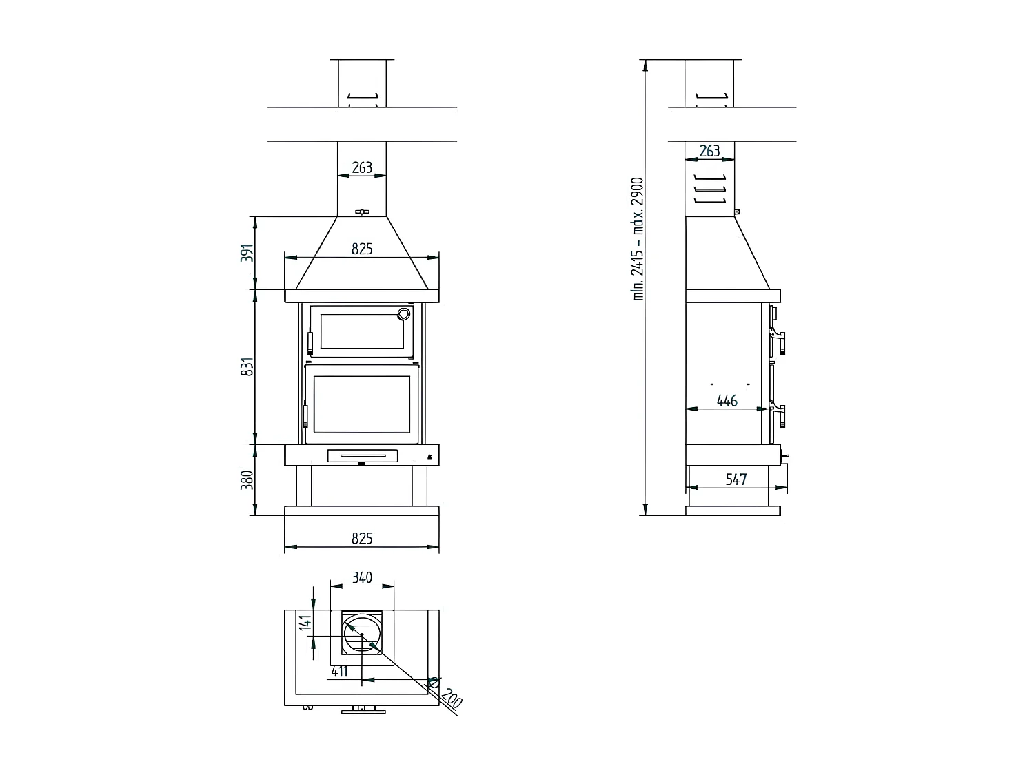 cheminée à bois en acier avec four supérieur, bûcher inférieur - Cuir&Feu