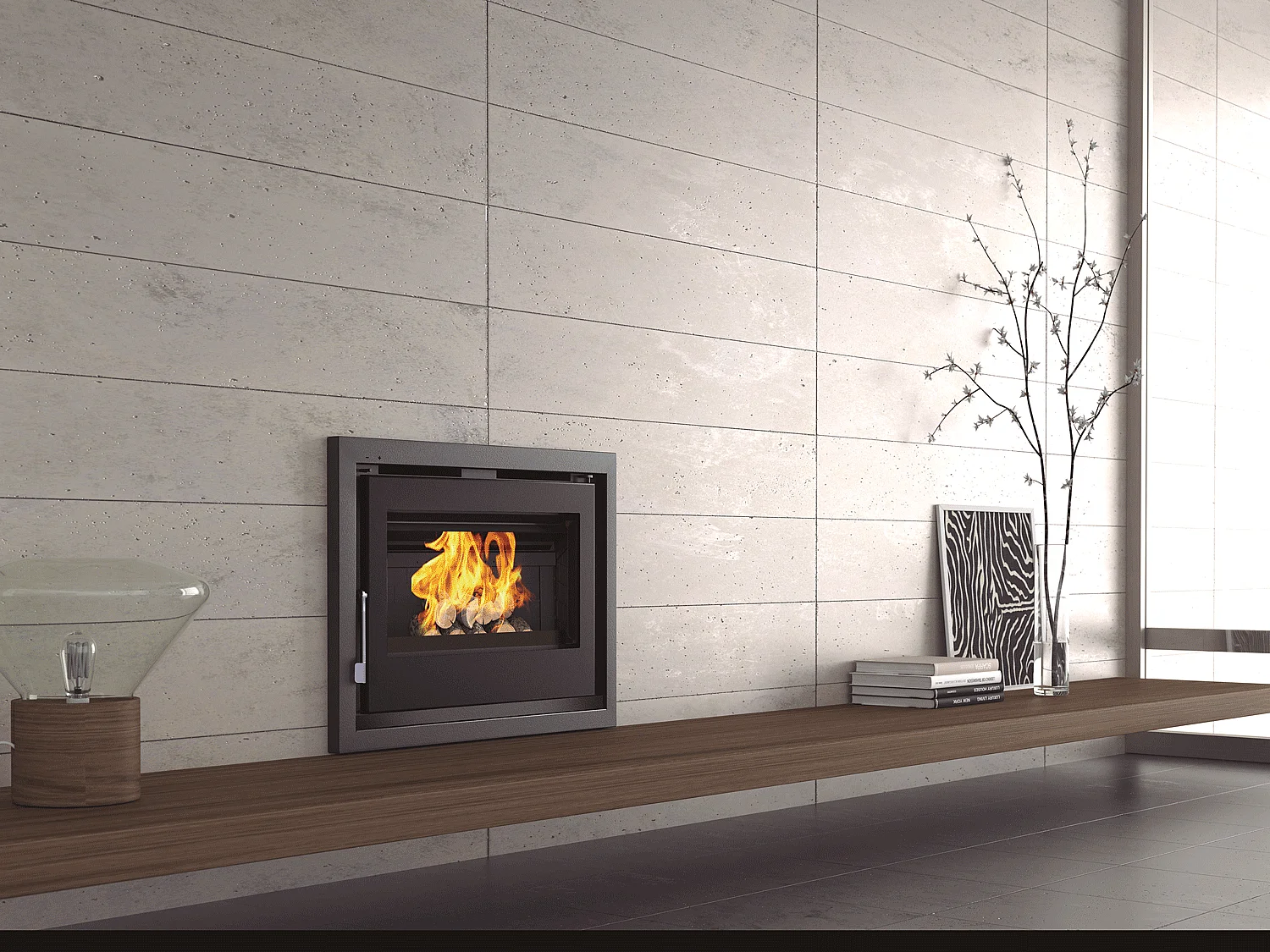 Insert à bois en acier, foyer en fonte - ZeniHeat - Intérieur en fonte + verre sérigraphié