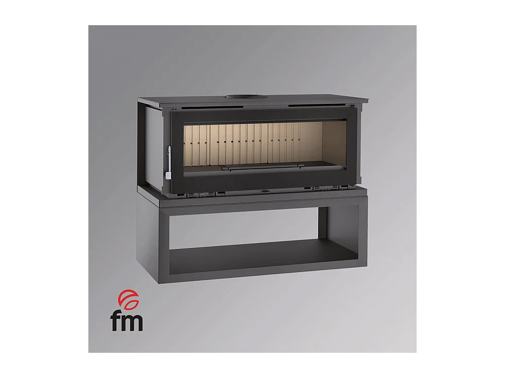 Poêle-cheminée en acier sur bûcher sans turbines, foyer en vermiculite, verre serigraphié - FoyerSignature