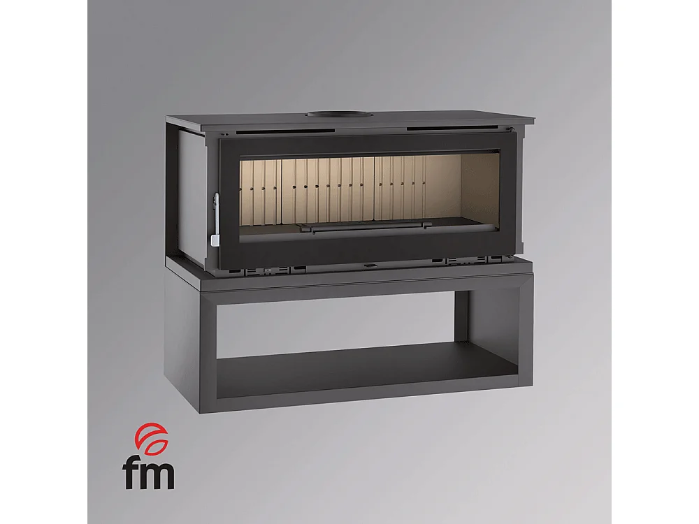 Poêle-cheminée en acier sur bûcher sans turbines, foyer en vermiculite, verre serigraphié - FoyerSignature