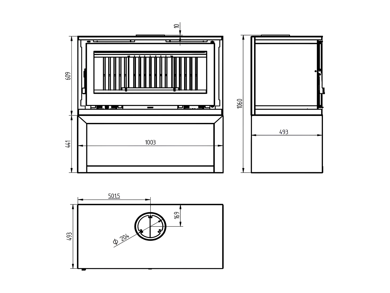 Poêle-cheminée en acier sur bûcher sans turbines, foyer en vermiculite, verre serigraphié - FoyerSignature