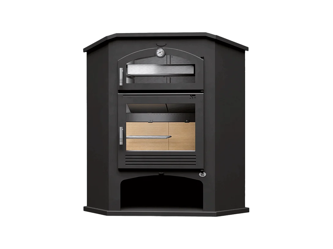 Poêle à bois de coin en acier, Four supérieur de face, bûcher inférieur - FlammaNova