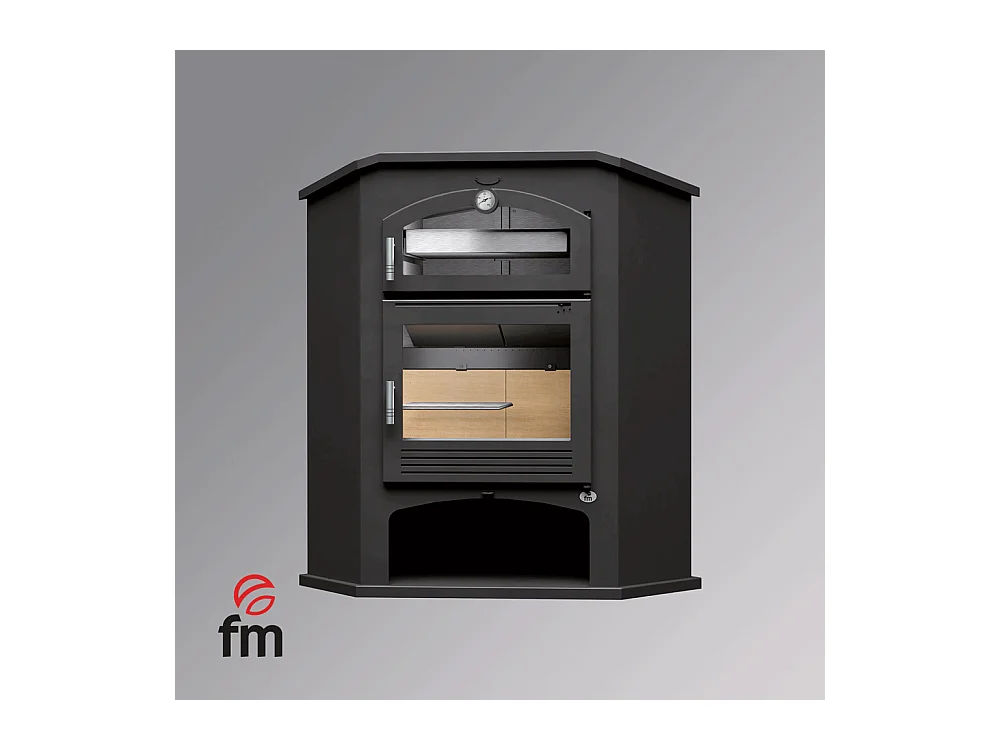 Poêle à bois de coin en acier, Four supérieur de face, bûcher inférieur - FlammaNova