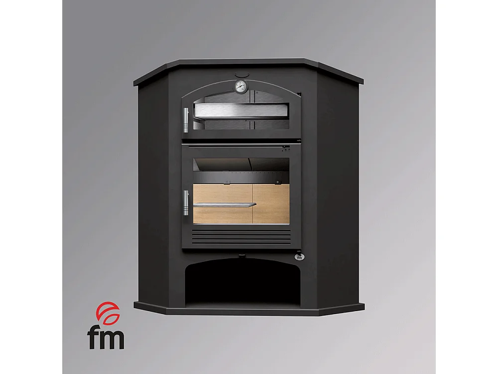 Poêle à bois de coin en acier, Four supérieur de face, bûcher inférieur - FlammaNova