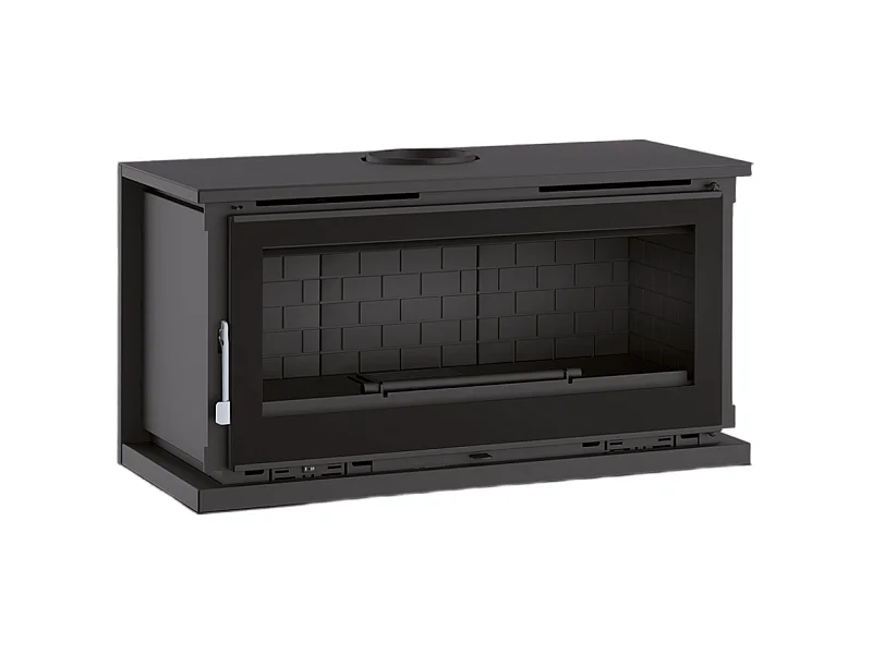 Poêle-cheminée à suspendre, avec turbines, verre serigraphié- ArboFire - Intérieur en fonte